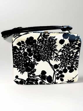 Vintage Black And White Floral Print Purse